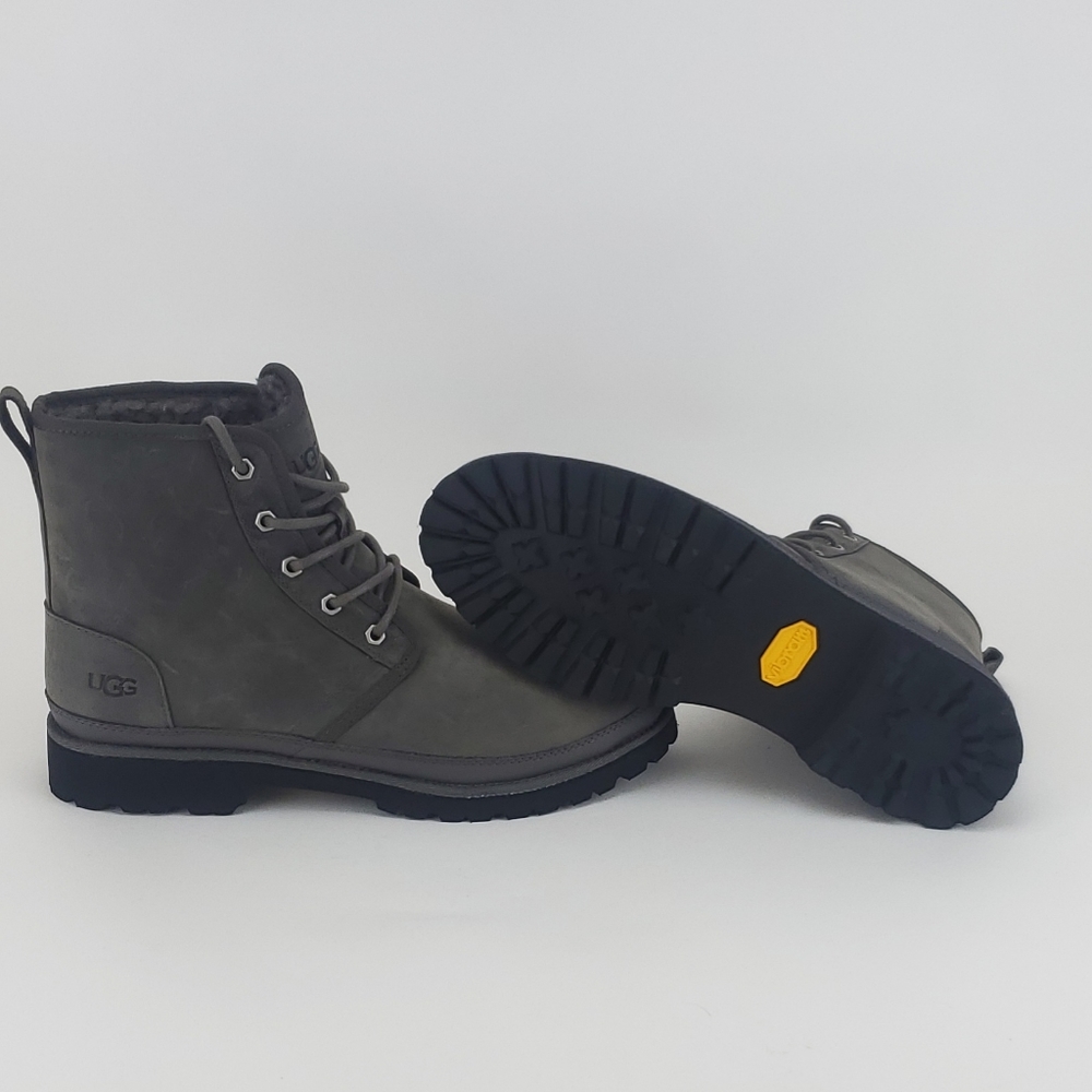 UGG Men Harkland Vibram Leather Wool Fur Boot Grey Size 10